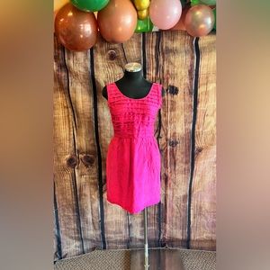 Hot pink ruched midi dress